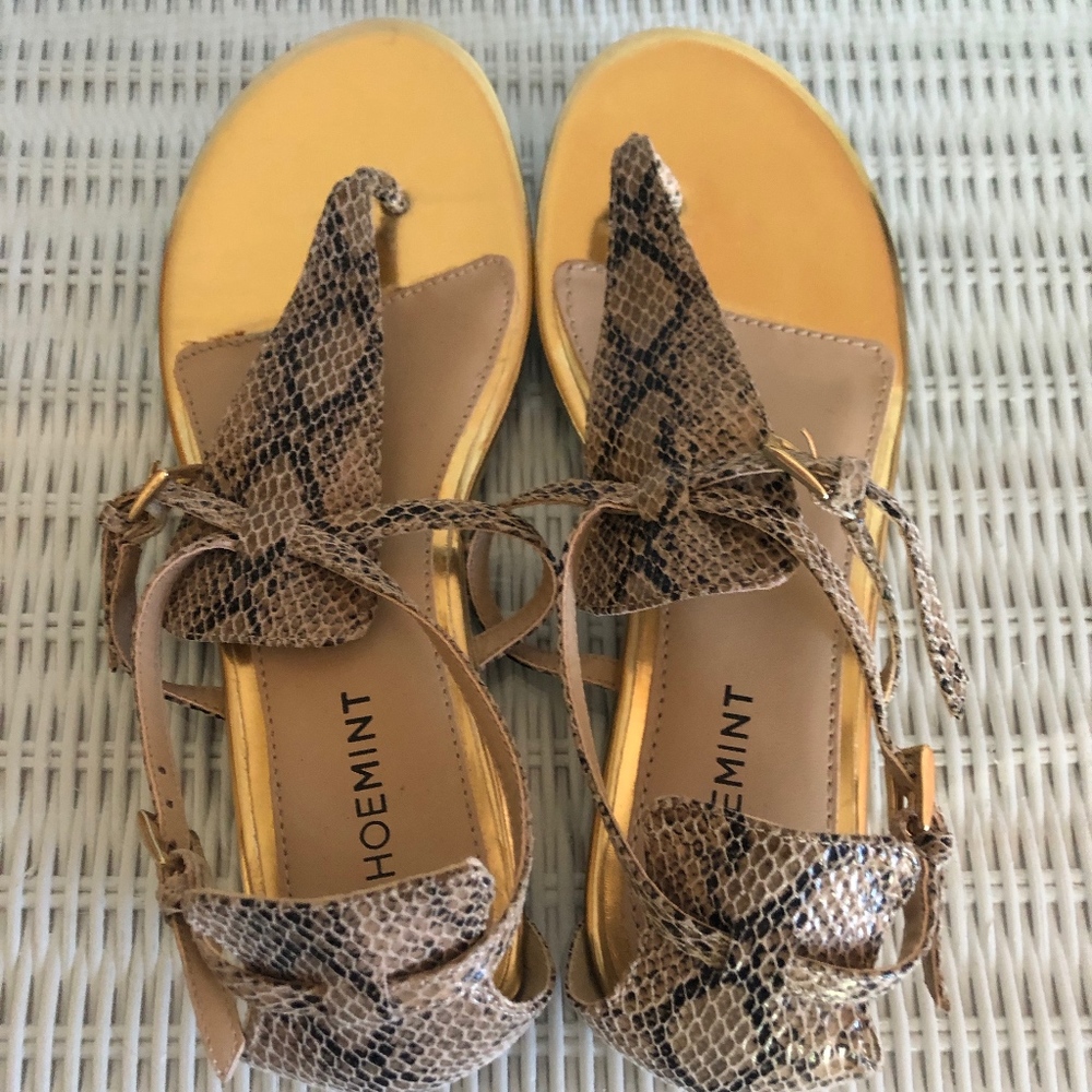 Gold and 'Snakeskin' Flat Sandals